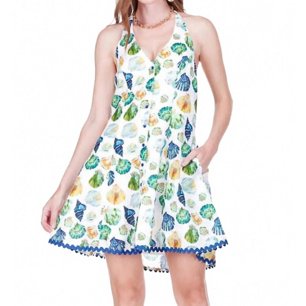 NEW JOY JOY shellscape halter trim dress in multi